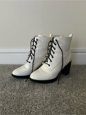 White Faux Leather Lace Up Boots